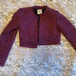Zara Women’s Cropped Tweed Jacket Purple and Black